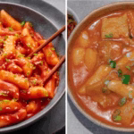 Traditional tteokbokki beside gnocchi version for an easy tteokbokki recipe with American ingredients.