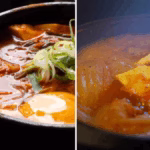 Korean tofu stew with American ingredients simmering in broth and served hot in a bowl, inspired by BLACKPINK’s Jisoo.