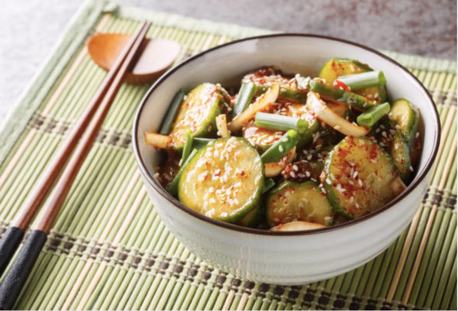 Bowl of cucumber kimchi – quick cucumber kimchi recipe with American ingredients, no fish sauce, 20-minute vegan Korean side dish